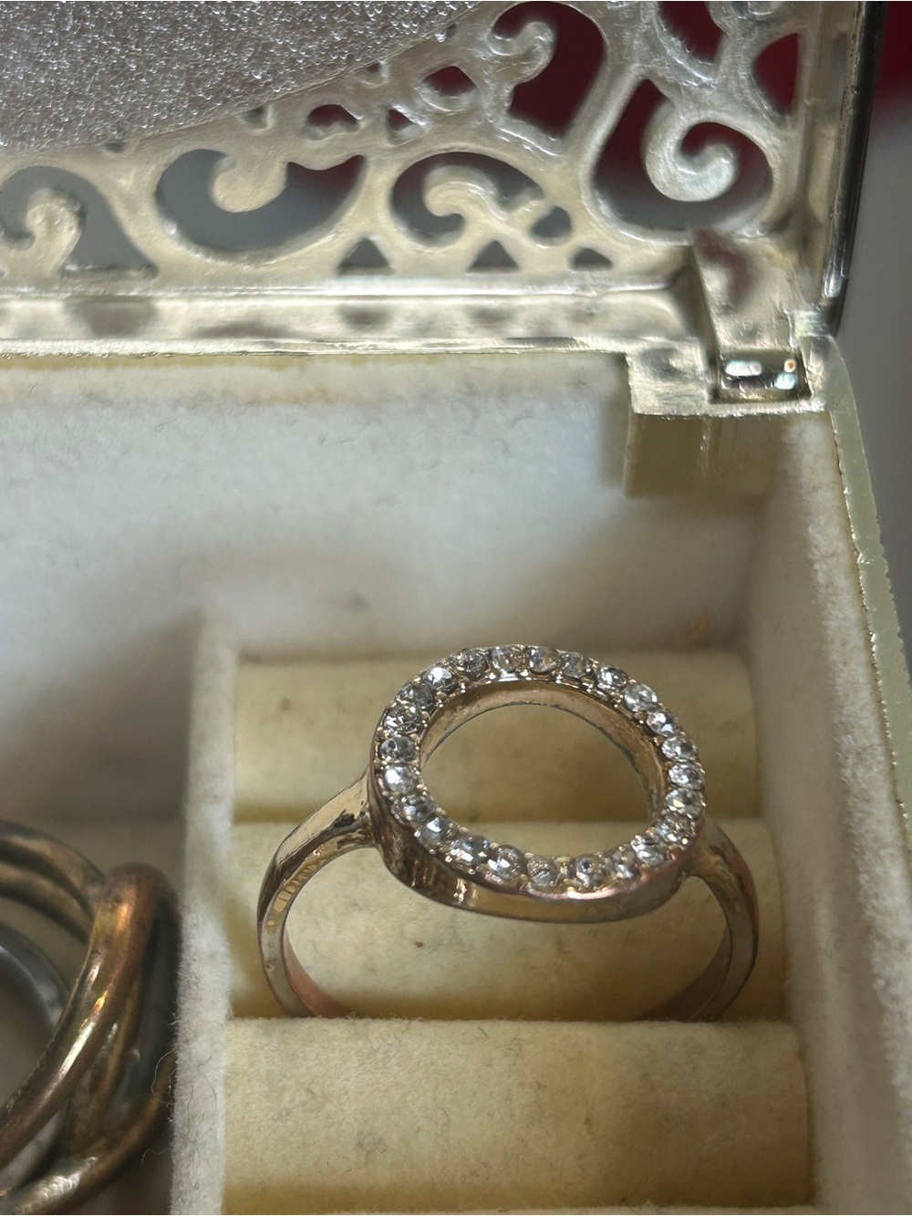 Gold Tone Circle Halo Ring with Clear Crystals